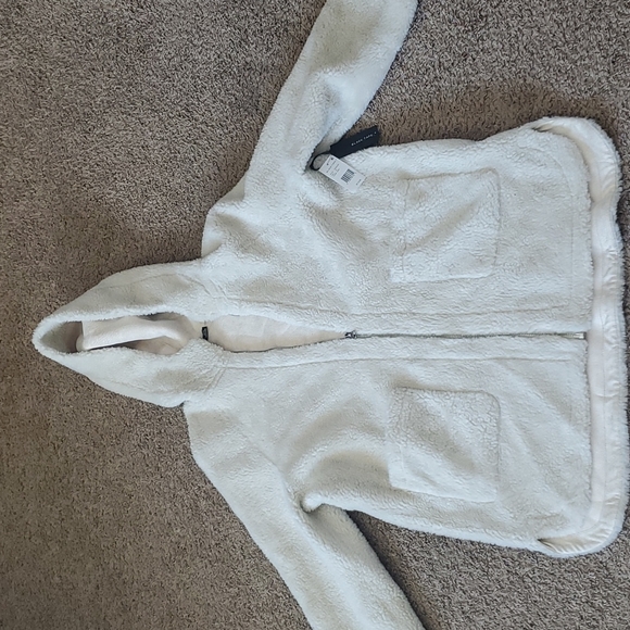 BLACK TAPE CREAM PLUS SIZE SHERPA HOODED ZIP UP LONG SWEATSHIRT - Picture 4 of 8